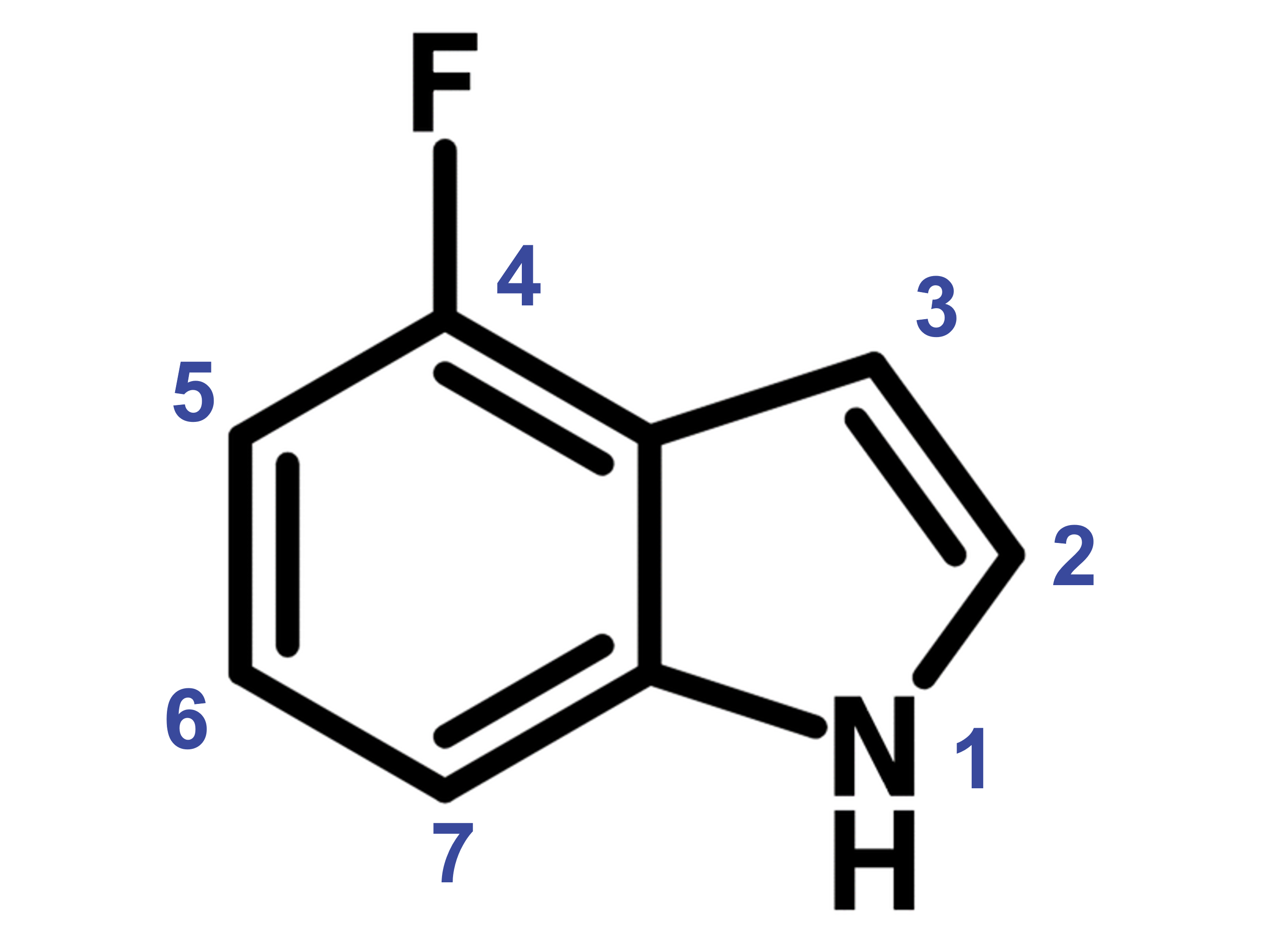 Chemical structure of 4-fluoroindole with labelled positions