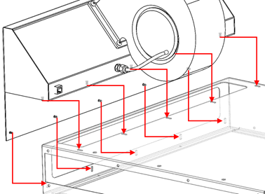 For the vertical laminar flow hood, the baffle should rest on top of the long side of the plenum