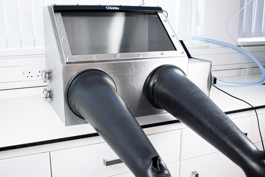 Ossila Glove Box on lab bench
