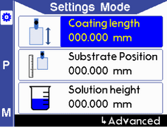Settings mode screen