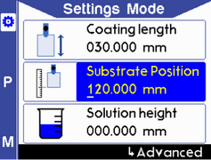 Settings mode - edit the substrate position