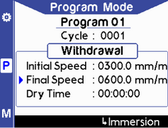Program mode (withdrawal) - final speed in mm/min