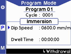 Program mode (immersion) - dip speed in mm/min