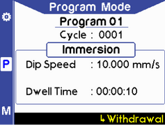 Program mode - withdrawal button highlighted