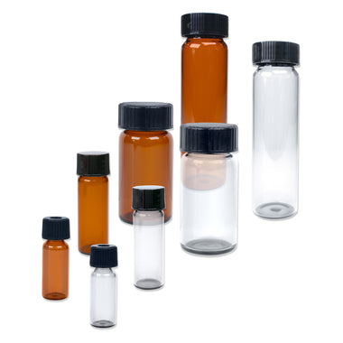 Amber and clear glass vials with screw tops