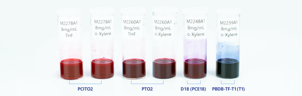 Green energy materials solubilities in non-halogenated solvents THF and o-xylene
