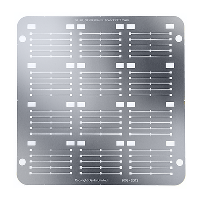 Optical image of the variable width source-drain evaporation mask.