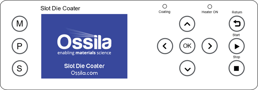 Slot-Die Coater LCD display and keypad