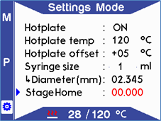 Settings mode - selecting a new home location for the stage
