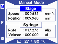 Manual mode - move the stage using the left and right buttons