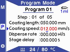 Program mode - edit the coating speed