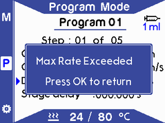 Warning message - maximum dispense rate exceeded