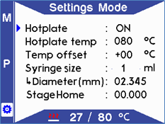 Settings mode page with hotplate icon blinking