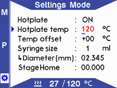 Settings mode - select hotplate temperature