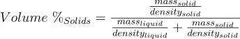 Formula to calculate percentage volume of solids in solution