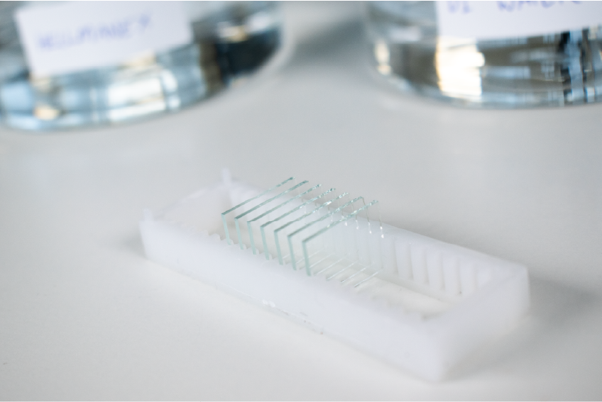 Substrates in rack with photoresist still on