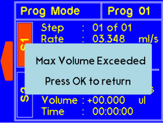 Warning message stating maximum volume exceeded