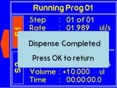 Warning message stating dispense is completed