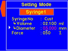 Edit syringe volume and diameter using a custom syringe