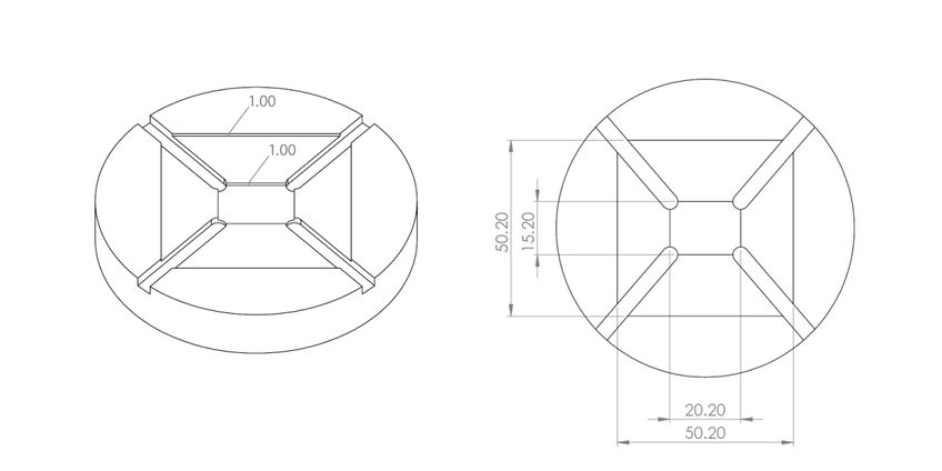 20mm x 15mm and 50mm spin coater chuck diagram