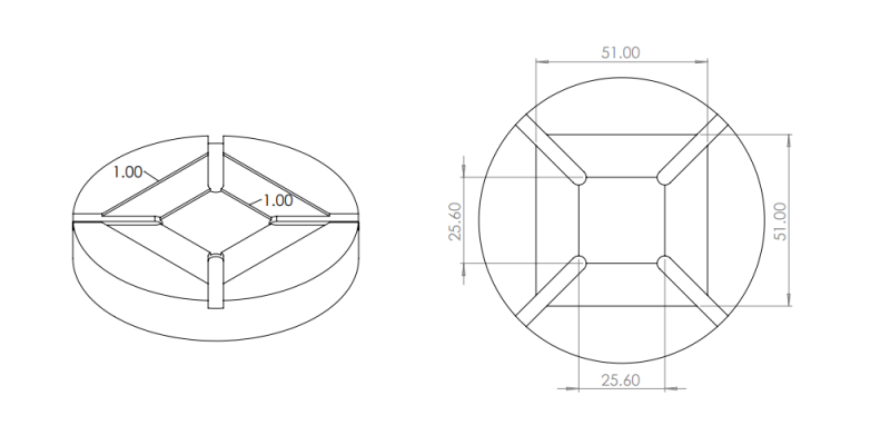 1 inch x 1 inch and 2 inch x 2 inch spin coater chuck diagram