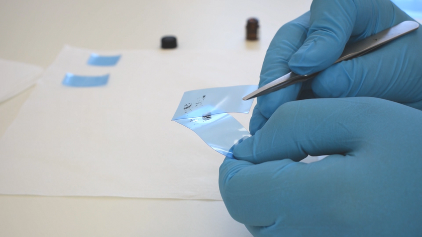 Exfoliation Step 3 - peel the tape and place it again on the crystal at a clean piece of tape