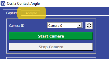 Contact Angle Goniometer Software Analyse tab